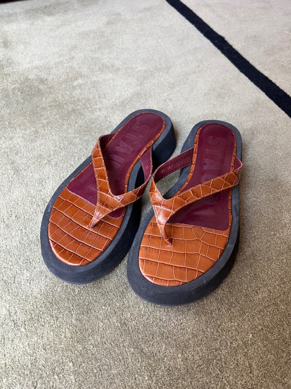 STAUD Brown Leather Flip Flops